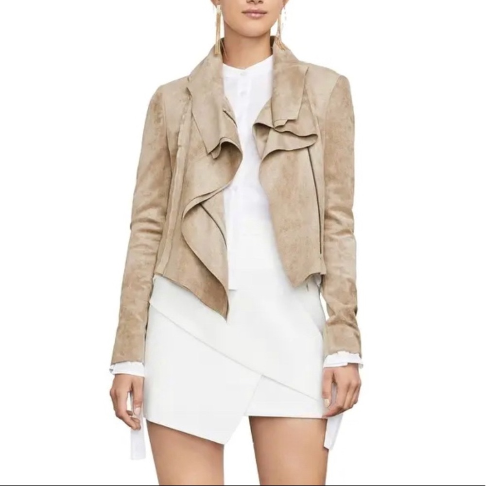 BCBGMAXAZRIA Womens Ana Khaki Suede Raw Edge Jacket